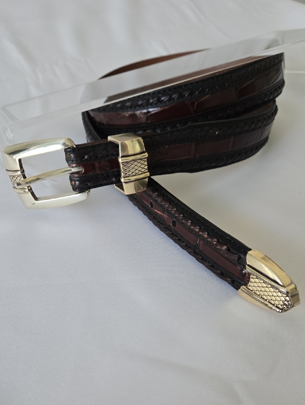 Brighton ONYX Brown Leather Belt Silver Engraved Buckle Size 42 Western